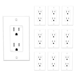 TAKETEK Decorator Receptacle Outlet with Wall Plate, Tamper-Resistant Electrical Outlet, Residential Grade, 3-Wire, 15A 125V, Self-Grounding, 2-Pole, UL Listed, White (10 Pack)