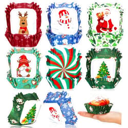 Mifoci 600 Pcs Christmas Cupcake Liners Square Muffin Liners Snowman Santa Paper Candy Cups 2.4 Inch Small Xmas Baking Cups Cupcake Wrappers for Baking Cake Brownie, 6 Styles