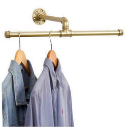 MyGift 20-inch Industrial Brass-Tone Metal Pipe Wall Mounted T-Bar Hanging Clothing Rack