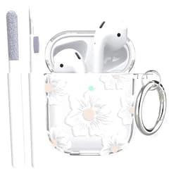 Frylaa for Airpods Case Clear,Cute Clear Case for Airpod 2/1 case,Soft TPU Drop Protection Accessories Case with Keychain and Cleaning Pen for AirPods Charging Case 1&2 for Women Girls-Camellia
