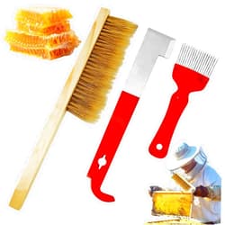 Tfwadmx Bee Hive Tool for Beekeeping - Stainless Steel J Hook Frame Lifter and Scraper Natural Bristle Bee Brush, Uncapping Fork for Beekeepers