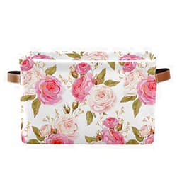 AUUXVA SEULIFE Floral Flower Rose Pink Foldable Storage Basket, Large Collapsible Organizer Storage Bin Cube Toys Storage Boxes with Handles for Bathroom Kids Nursery Closet Storage, 2 Pack