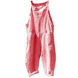 Tiljvks Women's Casual Loose Overalls Jumpsuits Summer Stripe One Piece Sleeveless Wide Leg Long Rompers with Pockets