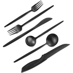 VANVRO 48 Pieces Matte Black Silverware Set with Steak Knives, Satin Finish tableware Cutlery Set, Home and Restaurant, Service for 8, Dishwasher Safe