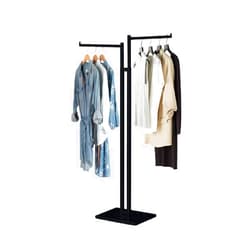 NYC Store Displays Durable Modern Design 2 Way Garment Rack – Heavy Duty Rectangular Tube Clothing Rack, Adjustable Display Fixture with Chrome Finish. Clothing and Garment Racks (Matte Black)