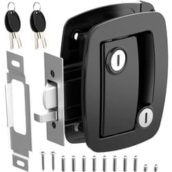WELLUCK RV Entry Door Lock with Paddle Deadbolt, Camper Door Latch Handle, RV Door Lock Replacement Kit Secure for Camper Horse Travel Trailer Cargo Hauler (Aluminum Alloy Black)