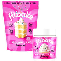 FitBake Yellow Cake Baking Mix and Vanilla Frosting | 0g to 2g Net Carbs Per Serving | Keto Friendly Low Carb Food | Naturally Sweetened Keto Snacks | Gluten Free Desserts | No Added Sugar