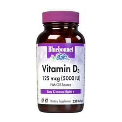 Bluebonnet Nutrition Vitamin D3 5000 IU Softgels, Aids in Muscle and Skeletal Growth, Cholecalciferol from Fish Oil, Non GMO, Gluten Free, Soy Free, Dairy Free, Yellow, 250 Softgels
