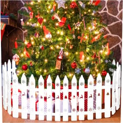 Zhanmai 40 Pcs Christmas Tree Fence White Plastic Picket Fence Decorative Border Garden Picket Gate Christmas Tree Gate Barrier for Dogs Weeding Garden Home Party Decorations 11.81 x 3.94 Inch