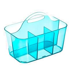 mDesign Plastic Portable Craft Storage Organizer Caddy Tote, Divided Basket Bin with Handle for Crafts, Sewing, Art Supplies - Holds Brushes, Colored Pencils - Lumiere Collection, Dark Aqua Blue Tint