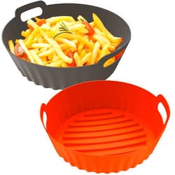 Seropy Silicone Air Fryer Liners Reusable Airfryer Liners 2 Pack 3-5 QT Silicone Pot 7.7 Inch, Air Fryer Basket Round Silicone Mat Oven Baking Tray Replace Parchment Paper for Air Fryer Accessories