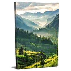BL BORLINART Smoky Mountain Wall Art for Living Room Sunrise Foggy Forest Wall Decor Nature Green Trees Canvas Painting Misty Mountains Landscape Photo Prints Woodland Artwork for Office Home Decorations 12x16