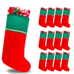 Subyan 12 Pack Felt Christmas Stockings, 19 Inches Red and Green Christmas Stocking Hanging Ornaments with Gold Trim for Family Christmas Holiday Decorations DIY Craft Large Xmas Stocking