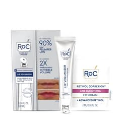 RoC Derm Correxion Lip Volumizer - Lip Plumper Peptide Treatment with Hyaluronic Acid & Vitamin E + Line Smoothing Eye Cream Packette