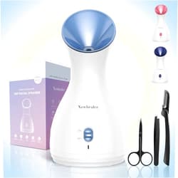 Newbealer 2in1 Facial Steamer, Hot Mist Facial Aromatherapy Humidifier Atomizer, Large Face Steamer Unclogs Pores Sinuses Moisturizing, Home Sauna Spa with Eyebrow Set (Blue, 170 ml)
