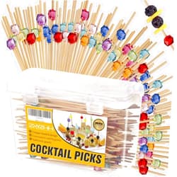 ZXYZHH 200 Pieces Toothpicks for Appetizers - Multicolor Bamboo Long Cocktail Picks for Appetizer Skewers Fancy Food Toothpicks with Storage Box