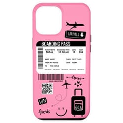 Annalisse Designs Co. iPhone 15 Pro Max Cute Airplane Boarding Travel Pass Happy Doodle Pink Case