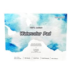 tumuarta Watercolor Pad, 9x12, 100% Cotton, 140 LB, 300 GSM, 16 Sheets, 32 Pages,Acid Free, Cold Press, Watercolor Paper Mixed Media Sketch Books for Watercolors, Acrylic, Gouache, Pencil and More