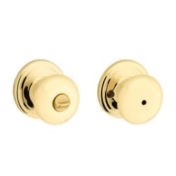 Kwikset Juno Interior Privacy Door Knob with Lock, Door Handle For Bathroom and Bedroom, Polished Brass Keyless Turn Lock Doorknob