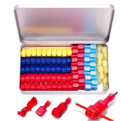 Ginsco 100 Pcs/50 Pairs T-Tap Wire Connectors, Ginsco Quick Splice Self-Stripping Electrical T-tap Wire Terminals with Nylon Fully Insulated Male Spade Connector Quick Disconnects Kit for Wiring Automotive