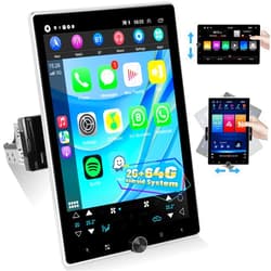EKAT 2G+64G Single Din Android Car Stereo 10.4 inch Rotatable Vertical Touch Screen Radio with Wireless Carplay & Android Auto/EQ Audio/Bluetooth/SWC/FM RDS