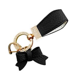 Flygun 1 PC Bling Car Bow Leather Keychain, Rhinestone Keychain Decoration, Universal for Car Handbag Pendant (Gold & Black)