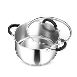 P&P CHEF Stainless Steel Stock Pot, 5 Qt Cooking Soup Pot with Visible Lid for Pasta, Tri-Ply Bottom & Dual Heatproof Handles, For Induction Gas All Stoves, Non-Toxic & Dishwasher Safe