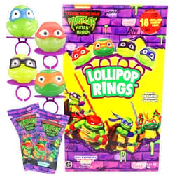 Imaginings 3 Teenage Mutant Ninja Turtles Individually Wrapped Lollipop Rings, Leonardo, Raphael, Michelangelo, and Donatello, Decorated Candy, Birthday Party Favors, 18 Count
