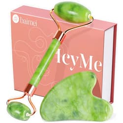 BAIMEI IcyMe Gua Sha & Jade Roller Facial Tools Face Roller and Gua Sha Set for Puffiness and Redness Reducing Skin Care Routine, Self Care Gift for Men Women - Green