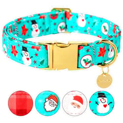 UP URARA PUP Christmas Dog Collar, Cotton Christmas Collar for Puppy Girl Dog or Cat, Green Dog Collar Flower with Durable Metal Buckle, Christmas Snowman Gift Pet Collar, M, Neck 13.5-22in