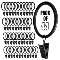 Homyplaza 44 Pack Black Curtain Rings with Clips, Curtain Hooks for Hanging, Heavy Duty Drapery Rings, Polish Rustproof Curtain Clips Hangers for Drapes, 1.26