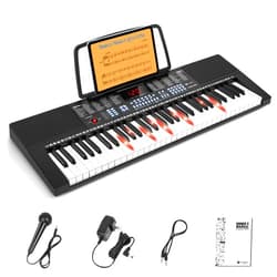 Vangoa 61-Key Light-Up Keyboard Piano for Beginners, 350 Tones & Timbres, 3 Teaching Modes, With Microphone, Black