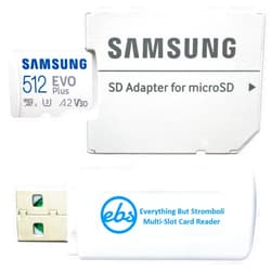 Everything But Stromboli Samsung Evo Plus 512GB Micro SDXC Memory Card Class 10 A2 UHS-I U3 Works with Android Phones - Galaxy A51, A50, A40, A30 (MB-MC512KA) Bundle with (1) Everything But Stromboli MicroSD & SD Card Reader