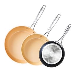 Cooks Standard Hard Anodized Nonstick Frying Pan Set, 8-inch/9.5-inch/11-inch Ceramic Non Stick Skillets, 3-Piece Induction Cookware Egg Omelette Pan, Oven Safe, Black & Apricot