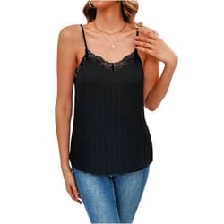 SweatyRocks Women's Contrast Lace Spaghetti Strap Cami Top Sleeveless V Neck Camisoles