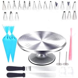 Uten 12 Inch Cake Turntable Cake Decorating Supplies Kit, 33 pcs Rotating Aluminium Cake Stand Set, Baking Tools with 20 Icing Tips, Bags, 3 Icing Smoother, Straight & Offset Spatula, Silicone Spatula