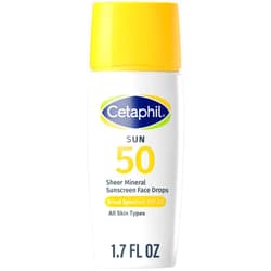 Cetaphil Sheer 100% Mineral Liquid Sunscreen for Face With Zinc Oxide Broad Spectrum SPF 50 Formulated for Sensitive Skin, Unscented, 1.7 Fl Oz