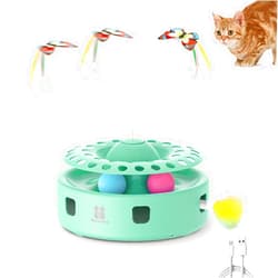 Potaroma Cat Toys 3-in-1 Automatic Interactive Kitten Toy, Fluttering Butterfly, Random Moving Ambush Feather, Track Balls, Dual Power Supplies, USB Powered, Indoor Exercise Cat Kicker (Green)