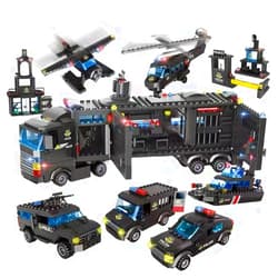 ELAICREE 1102 Pieces City Police Station Building Kit, SWAT Mobile Command Center Truck Building Toy with Police Car, Helicopter, Patrol Boat, Best Learning and Roleplay Swat Toy Gift for Boys and Girls