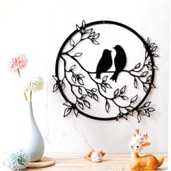 Ferraycle Metal Wall Art Bird on Tree Branch Bird Wall Silhouette Bird Wall Art Decor for Living Room Garden Bedroom Office Home Wall Housewarming Party Decor (Black)