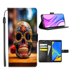 SHENCANG BLUE Wallet Case for Google Pixel 8 8 Pro 7 7 Pro 6 6a 6 Pro 5 5a 4 4a 4 XL 3 3 XL 2 2 XL 4G/5G Sugar Skull-BN520 with Flip Folio Holder
