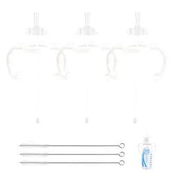 ROPOSY 3 Pack Straw Cup Conversion Kit for Dr Browns Narrow Baby Bottles, Spill-Proof Transition Kit with Silicone Straw Nipple, Weighted Straw, Handle, 6m+