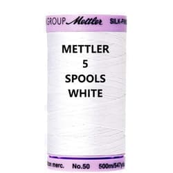 Mettler 5 Pack Mettler Silk-Finish Solid Cotton Thread, 547 yd/500m, White…