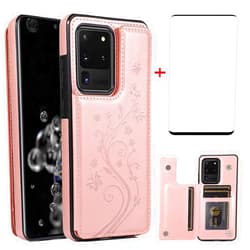 Asuwish Phone Case for Samsung Galaxy S20 Ultra Glaxay S20ultra 5G with Tempered Glass Screen Protector Card Holder Wallet Cover Stand Flip Leather Cell Gaxaly 20S S 20 A20 20ultra G5 Cases Women Rose Gold