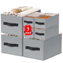Criusia 7 Pack Closet Organizers Bins, 2 Sizes Closet Shelf Organizer with Handles - Fabric Home Organization and Storage Baskets for Organizing Clothes Toys Blanket Towel Purse