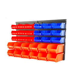 HORUSDY Wall Mounted Storage Bins Parts Rack 30PC Organizer Garage Plastic Shop Tool for Men's Gift, Blue,Orange,Red