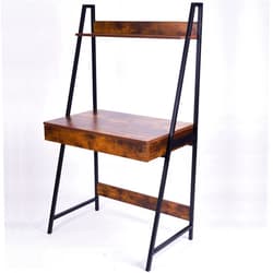Koyasiry 2-Tier Ladder Desk Computer Table Home Office Desk with Storage Modern Writing Desk with Storage Shelves,PC Laptop Workstation with Metal Frame, Simple Style Writing Table 31.5 in Brown