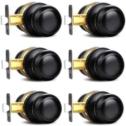 Sopoby Black Door Knob, 6 Pack Round Keyless Doorknobs Interior/Exterior Lockset, Passage Locking Door Knobs for Bedroom/Bathroom, Black Modern Design Door Hardware