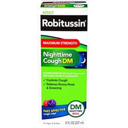 Robitussin Adult Maximum Strength Nighttime Cough DM Max (8 fl. oz. Bottle), Cough Suppressant & Antihistamine, Blue Raspberry Flavor