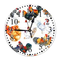 KEEPSUPER Clock Hen and Rooster Wall Clock 10 Inch Battery Operated Clock Silent Non-Ticking Modern Clocks Decorative for Home Kitchen Living Room Bathroom Office
